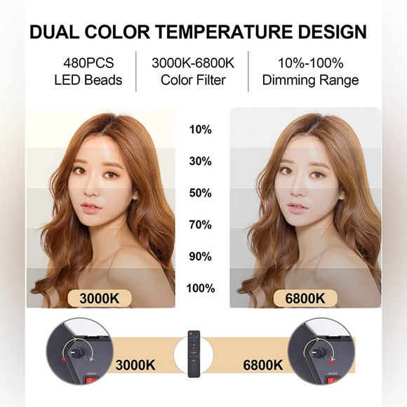 18 inch Selfie Ring Light with 63 inch Tripod with 3 Colors and 10 Brightness - Picture 2 of 7